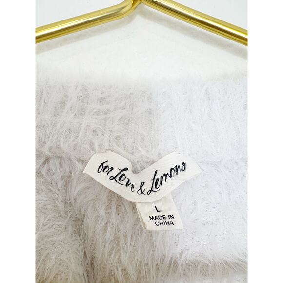 For Love & Lemons Fiona White Cardigan Size Large Fuzzy Puff Sleeve Rhinestone - Picture 5 of 14